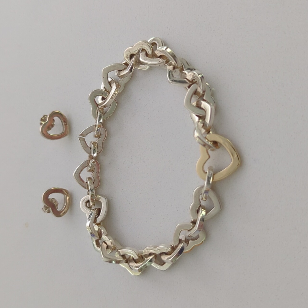 Tiffany and Co heart link bracelet with matching earrings